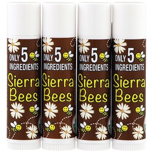 Купить Sierra Bees, Органический бальзам для губ, кокос, 4 шт., 0,15 унций (4,25 г) каждый  на IHerb