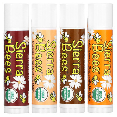 Sierra Bees набор органических бальзамов для губ, 4 штуки, вес: 4,25 г (0,15 унции) каждый