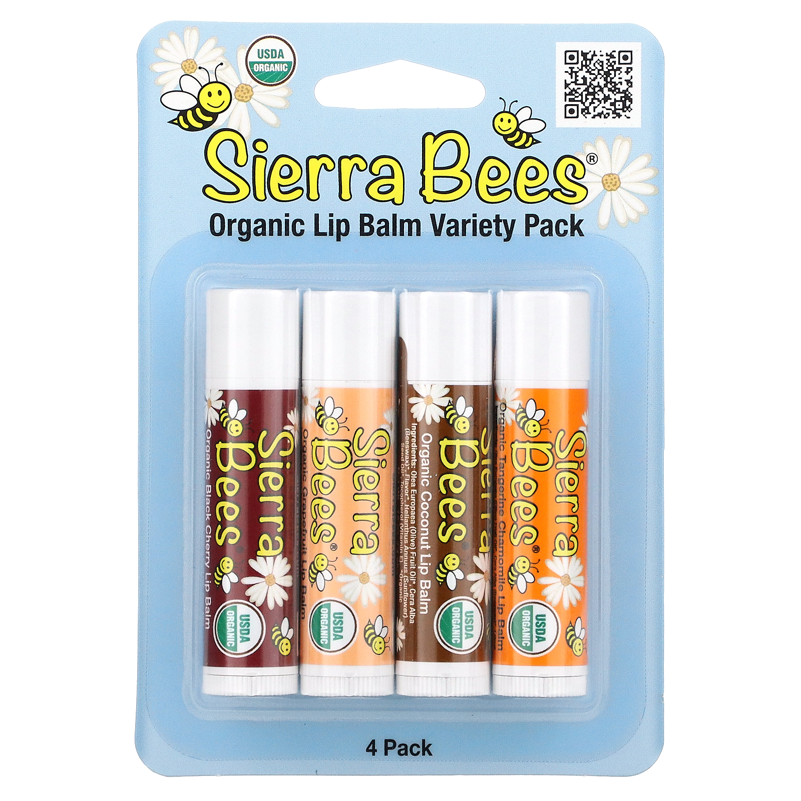 Sierra Bees, Organic Lip Balm Variety Pack, 4 Pack, 0.15 oz (4.25 g) Each