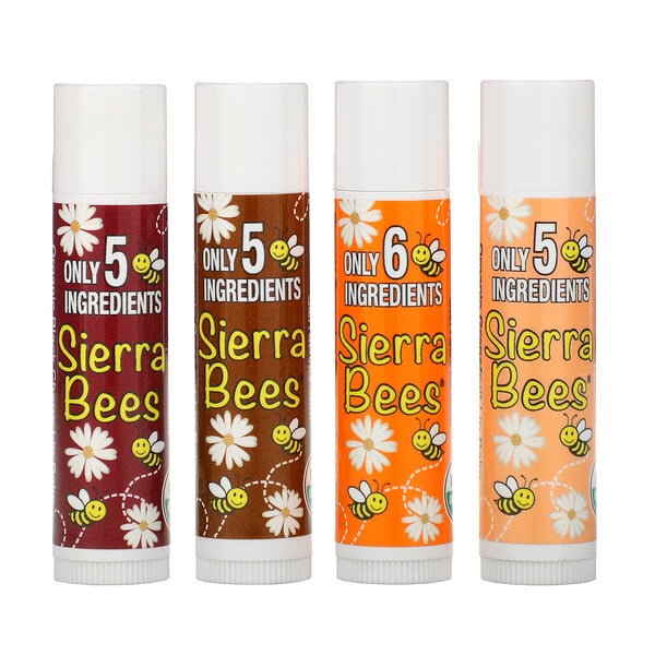 Sierra Bees‏, מארז מבחר שפתונים אורגניים נגד יובש, מארז 4, 4.25 גרם (0.15 oz) כל אחד