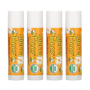 Отзывы о Сиерра Бис, Organic Lip Balms, Honey, 4 Pack, .15 oz (4.25 g) Each