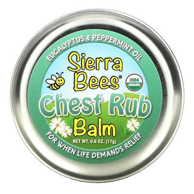 Sierra Bees Бальзам для втирания в грудь, эвкалипт и перечная мята, 17 г (0,6 унции)