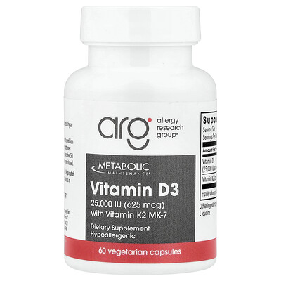 Product Image for Metabolic Maintenance, Vitamin D3 with Vitamin K2 MK-7, 60 Vegetarian Capsules