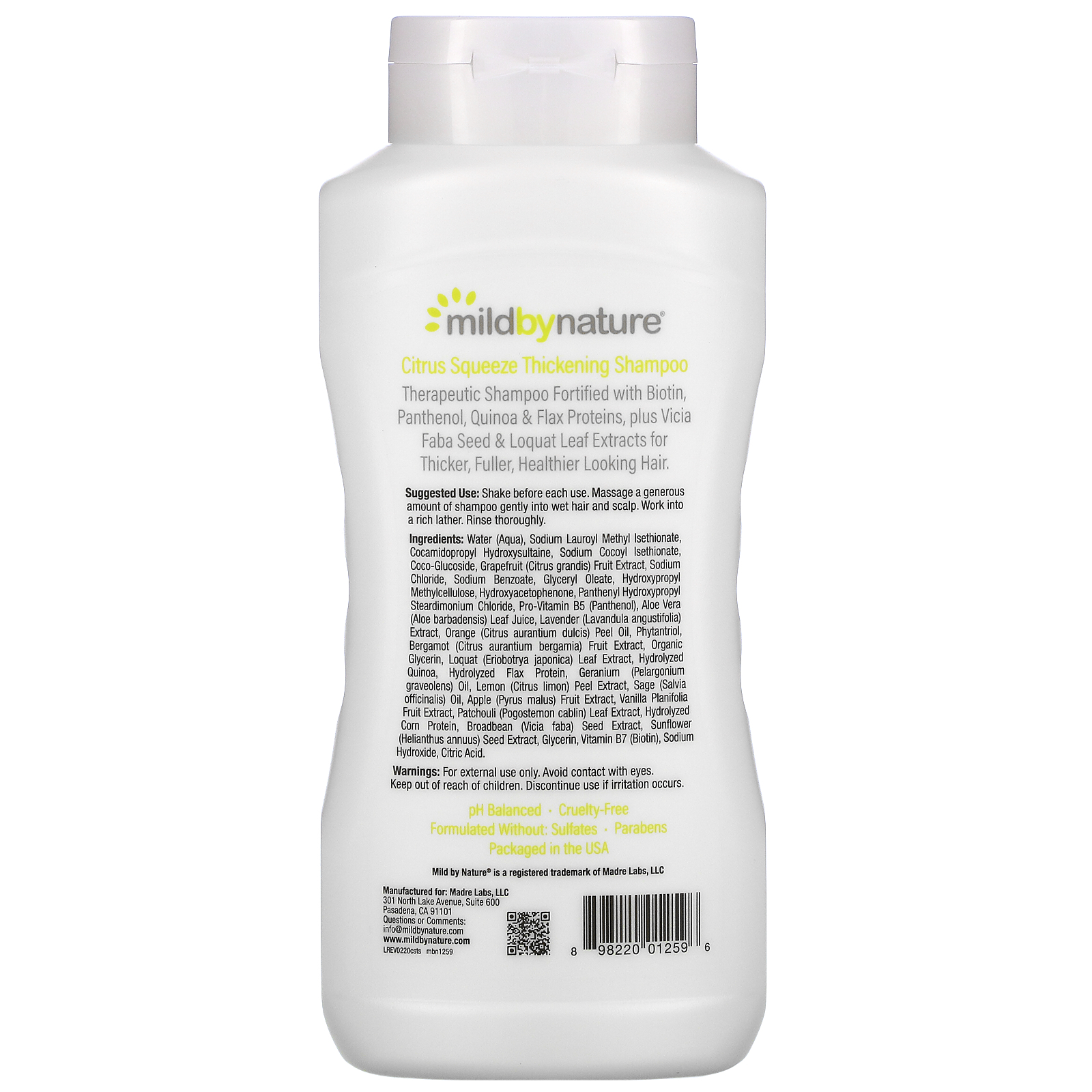 Mild By Nature Thickening B Complex Biotin Shampoo By Madre Labs No Sulfates Citrus Squeeze 16 Fl Oz 473 Ml Iherb