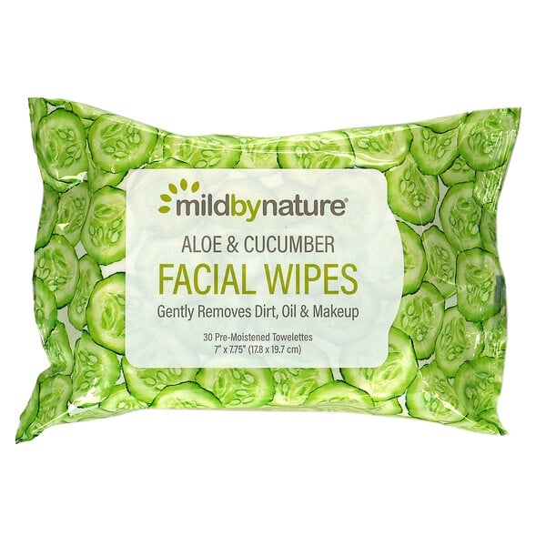 Aloe & Cucumber Facial Wipes, Biodegradable, 30 Pre-Moistened Towelettes