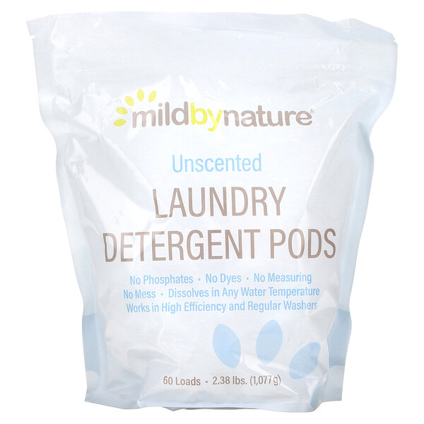 Mild By Nature, Laundry Detergent Pods, Unscented, 60 Loads, 2.38 lbs