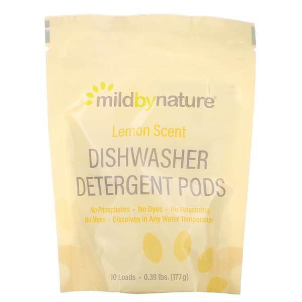 Mild By Nature‏, כמוסות אוטומטיות למדיח כלים, ניחוח לימון, 10 הפעלות, 177 גרם, 185 מ"ל (0.39 ליברות, 6.24 אונקיות)