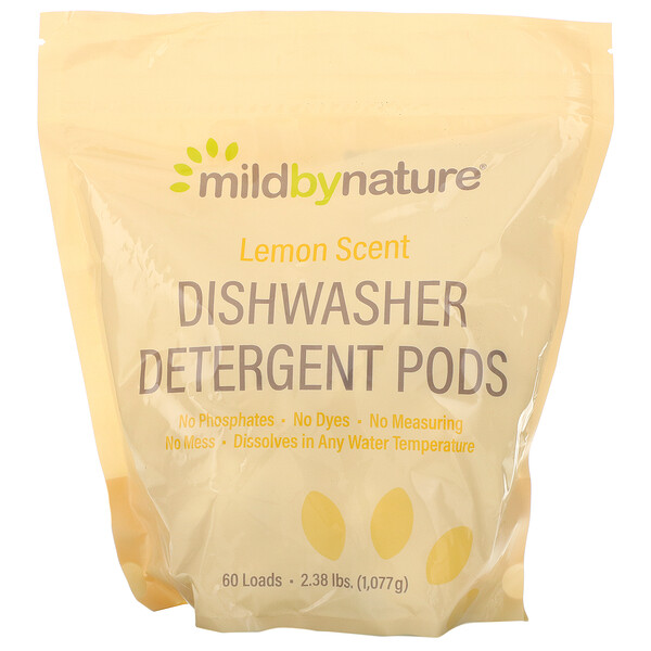 Mild By Nature‏, טבליות ניקוי למדיח כלים, בניחוח לימון, 60 הפעלות, 1.077 גרם (2.38 ליברות, 36.48 אונקיות)