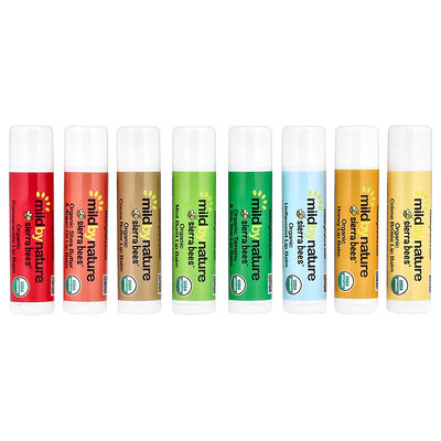 Mild By Nature, Sierra Bees™, Paquete combinado de bálsamos labiales orgánicos, 8 unidades, 4,25 g (0,15 oz) cada una