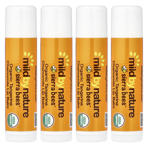 Mild By Nature Organic Lip Balms, Tangerine Chamomile, 4 Pack, 0.15 oz (4.25 g) Each