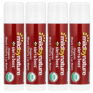 Mild By Nature, Sierra Bees™ Organik Dudak Balsamları, Siyah Kiraz, 4'lü Paket, Her Biri 0,15 oz (4,25 g)