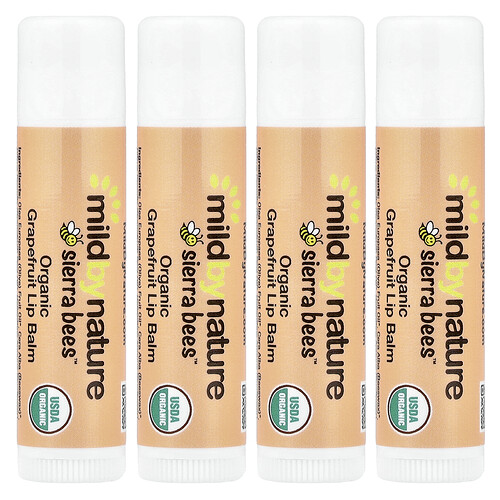 Mild By Nature Sierra Bees™, Organic Lip Balms, Grapefruit, 4 Pack, 0.15 oz (4.25 g) Each