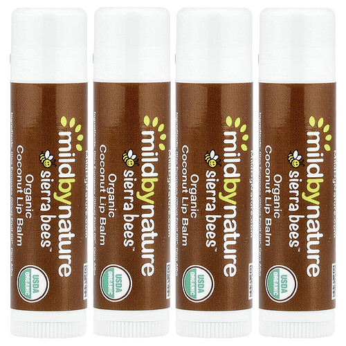 Mild By Nature Sierra Bees™, Organic Lip Balms, Coconut, 4 Pack, 0.15 oz (4.25 g) Each