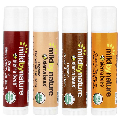 Mild By Nature Sierra Bees™, Organic Lip Balms, Variety Pack, 4 Pack, 0.15 oz (4.25 g) Each