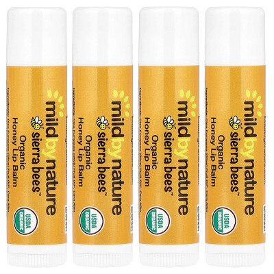 Mild By Nature, Sierra Bees™, Bálsamos labiales orgánicos, Miel, 4 unidades, 4,25 g (0,15 oz) cada una