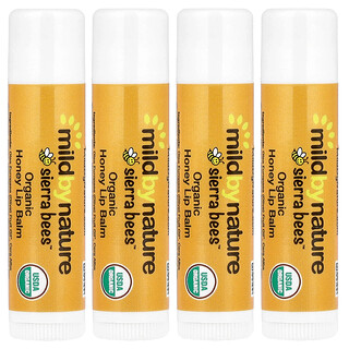 Mild By Nature, Sierra Bees™, balsami per le labbra biologici, miele, set da 4 stick, 4,25 g cadauno