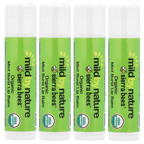 Mild By Nature, Sierra Bees™, Bálsamos labiales orgánicos, Explosión de menta, 4 unidades, 4,25 g (0,15 oz) cada una