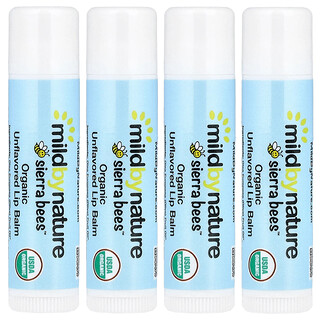 Mild By Nature, Sierra Bees™, Bálsamos labiales orgánicos, Sin sabor, 4 unidades, 4,25 g (0,15 oz) cada una