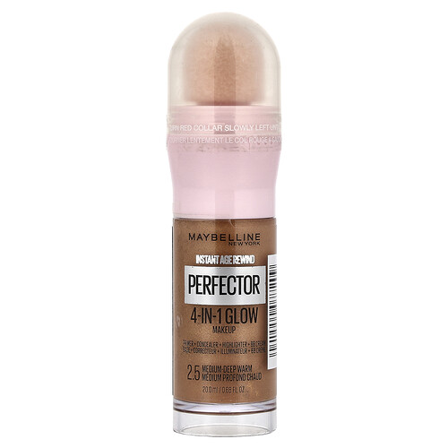 Maybelline, Instant Age Rewind, Perfector 4-in-1 Glow Makeup, 2.5 Medium-Deep Warm, 0.68 fl oz (20 ml)