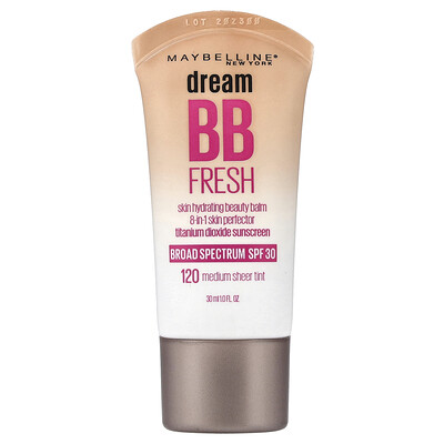 Product Image for Maybelline, Dream BB Fresh, Skin Hydrating Beauty Balm, SPF 30, 120 Medium Sheet Tint, 1 fl oz (30 ml)