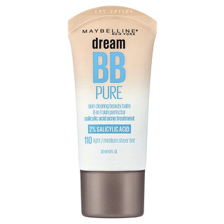 Maybelline, Dream BB Pure, Bálsamo de Beleza para Limpeza da Pele, 110 Tonalidade Facial de Beleza Claro/Médio, 30 ml (1 fl oz)
