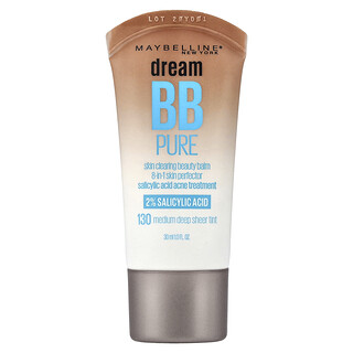 مايبيلين‏, Dream BB Pure ، بلسم تجميلي لتنظيف البشرة ، 130 لون شفاف عميق متوسط ، 1 أونصة سائلة (30 مل)