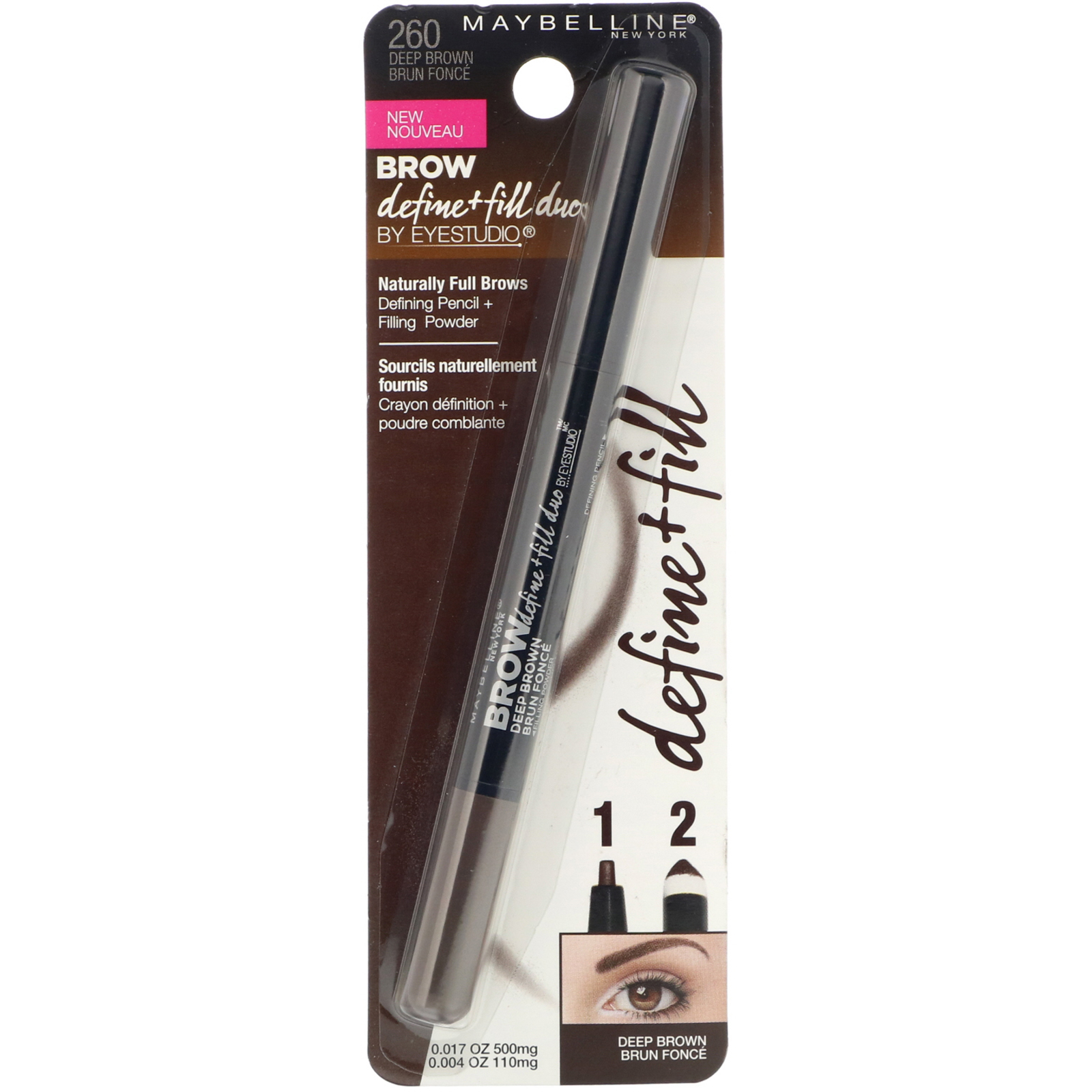 Maybelline, Eye Studio, Brow Define + Fill Duo, 260 Deep Brown, 0.017