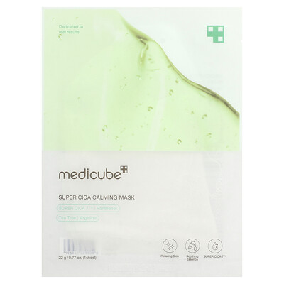 Medicube, Super Cica, Mascarilla de belleza calmante, 1 lámina, 22 g (0,77 oz)
