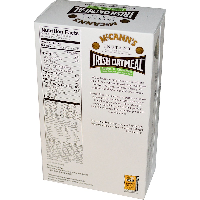 McCann's Irish Oatmeal, Instant Oatmeal, Apples & Cinnamon, 10 Packets