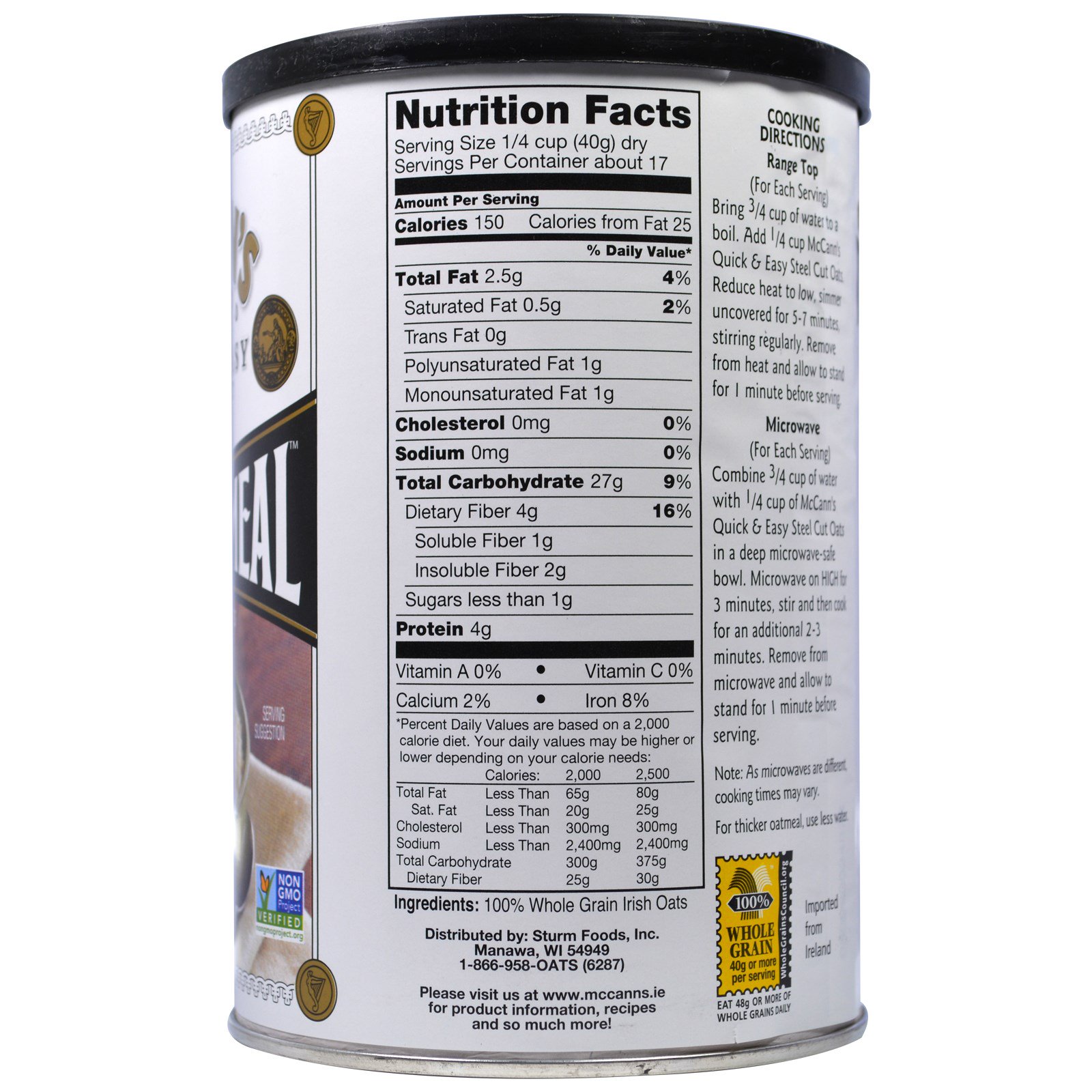 Steel Cut Oats Nutrition Facts - NutritionWalls