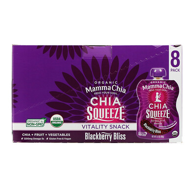 Mamma Chia Organic Chia Squeeze, Vitality Snack, Blackberry Bliss, 8 Squeezes, 3.5 oz (99 g) Each