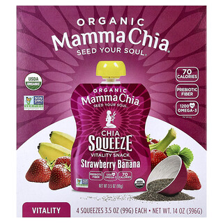 Mamma Chia, Organic Chia Squeeze® Vitality Snack, Strawberry Banana, 4 Pack, 3.5 oz (99 g) Each