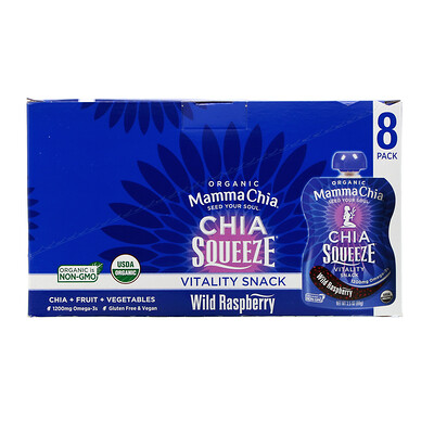 Mamma Chia Organic Chia Squeeze, Vitality Snack, Wild Raspberry, 8 Squeezes, 3.5 oz (99 g) Each