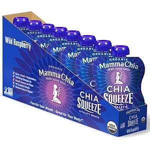Mamma Chia, Органический сок чиа, энергетическая закуска, дикая малина, 8 пачек, 3.5 унции (99 г) шт.