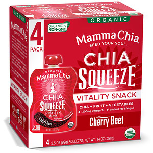 Мамма Чиа, Organic Chia Squeeze, Vitality Snack, Cherry Beet, 4 Squeezes, 3.5 oz (99 g) Each отзывы