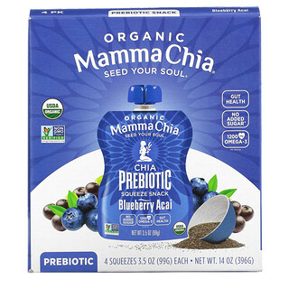 Mamma Chia, 有機鼠尾草益生元擠包，藍莓鼠尾草風味，4 包，每包 3.5 盎司（99 克）