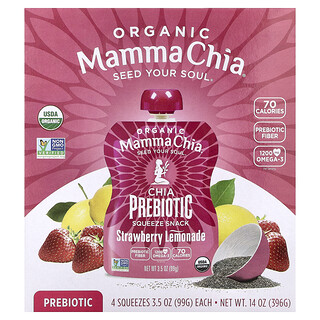 Mamma Chia, 유기농 Chia 프리바이오틱 스퀴즈 스낵, 딸기 레모네이드, 4팩, 각 99g(3.5oz)