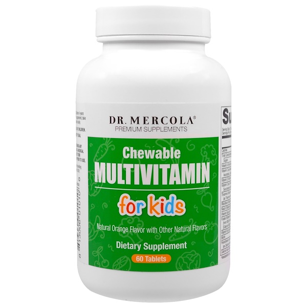 Dr. Mercola, Детские жевательные мультивитамины со вкусом фруктов, 60 таблеток