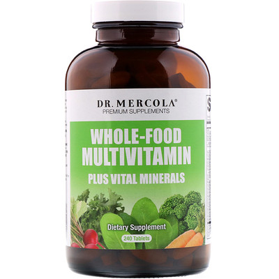 Dr. Mercola Цельнопищевые мультивитамины плюс важные минералы, 240 таблеток