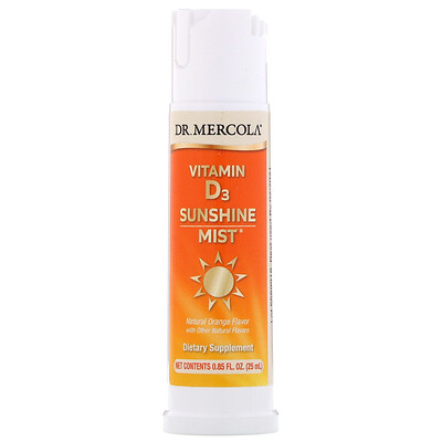Dr. Mercola Sunshine Mist, витамин D3, натуральный апельсиновый вкус, 25 мл (0,85 жидк. унции)