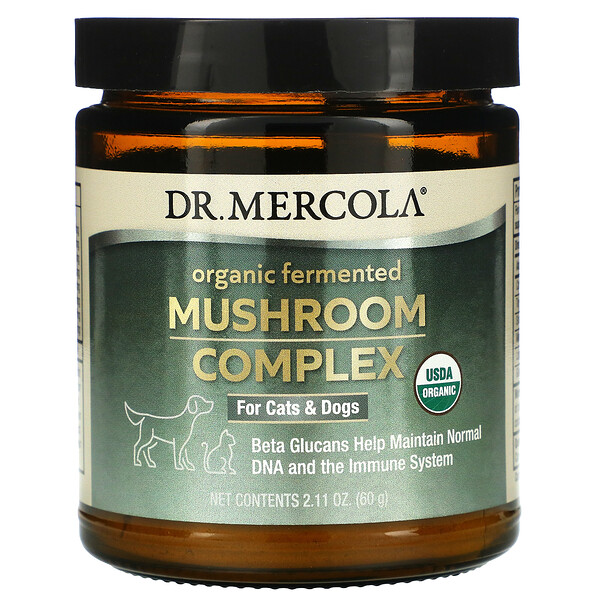 Dr. Mercola, קומפלקס אורגני מפטריות מותססות, לחתולים וכלבים, 60 גרם