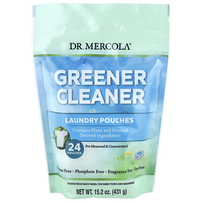 Product Image for Dr. Mercola, Greener Cleaner, Laundry Pouches, Fragrance Free, 24 Pouches, 15.2 oz (431 g)
