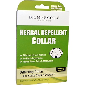 Dr. Mercola, Растительный ошейник-репеллент, Для маленьких собак & щенков, Один ошейник, 0.7 унции (19.85 г)