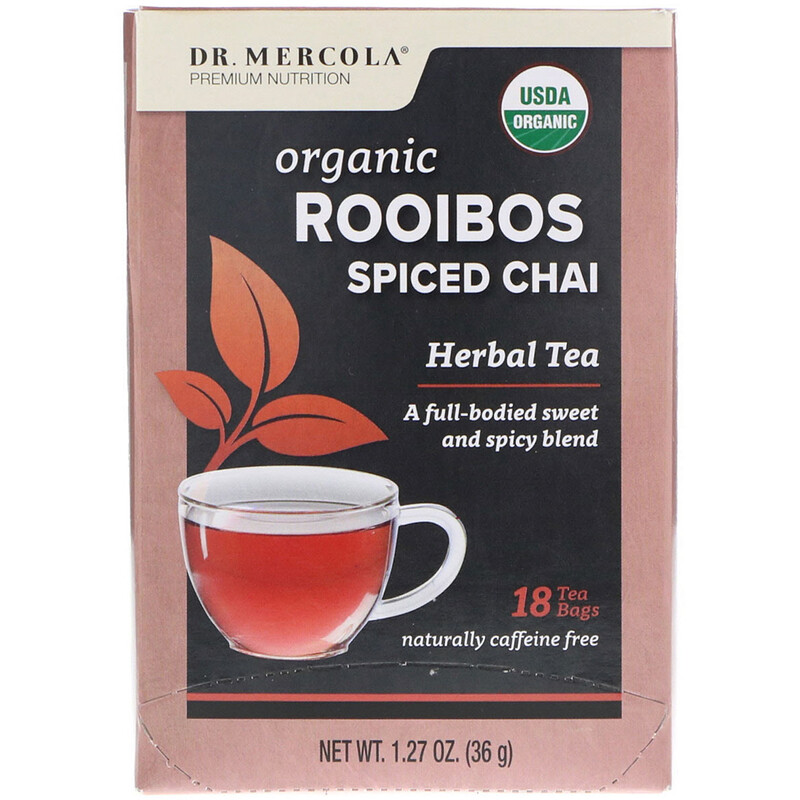 Dr. Mercola, Organic Rooibos Spiced Chai, Herbal Tea, 18 Tea Bags, 1.27