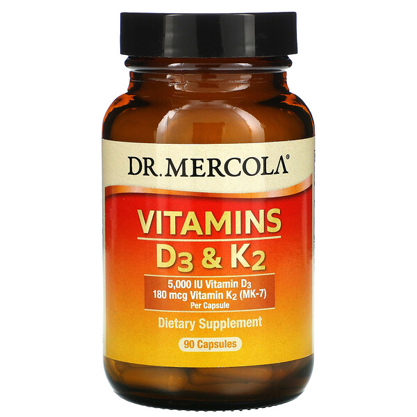 Dr. Mercola‏, فيتامينَي (د3) و(ك2)، 90 كبسولة