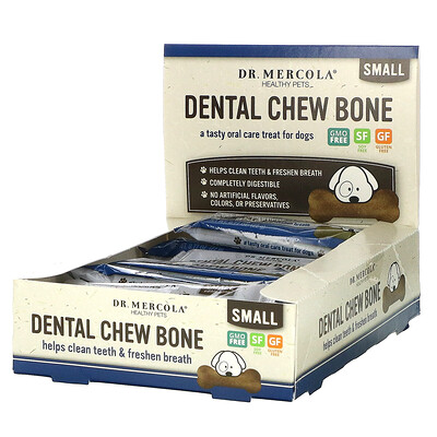 Dr. Mercola Dental Chew Bone, Small, For Dogs, 12 Bones, 0.77 oz (22 g) Each