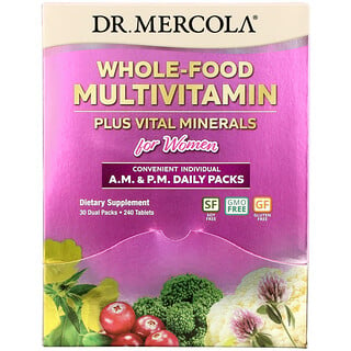 Dr. Mercola, Suplemento multivitamínico a base de alimentos integrales más minerales vitales para mujeres, Para la mañana y la noche, Sobres diarios, 30 sobres dobles