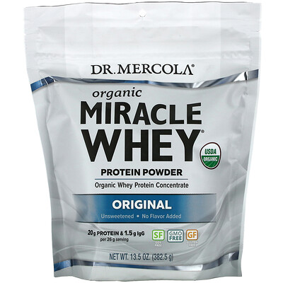 Dr. Mercola Organic Miracle Whey Protein Powder, Original, 13.5 oz (382.5 g)