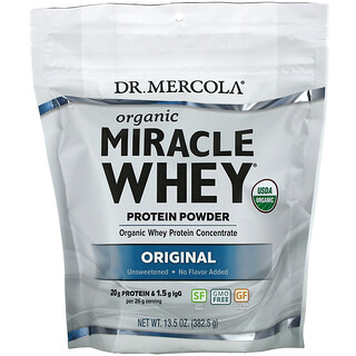 Dr. Mercola, Proteína de suero de leche orgánica en polvo Miracle Whey, Original, 382,5 g (13,5 oz)