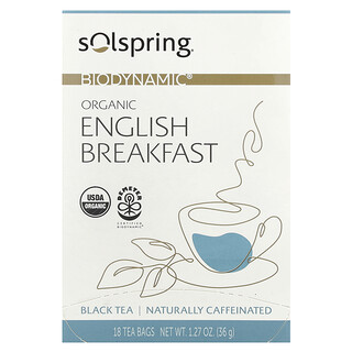 Dr. Mercola, Solspring®, Biodynamic®, Organic Black Tea, English Breakfast, 18 Tea Bags, 1.27 oz (36 g)